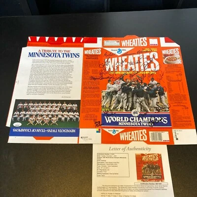 1987 Minnesota Twins World Series Champs Team Signed Wheaties Box With JSA COA - Image 1 of 4