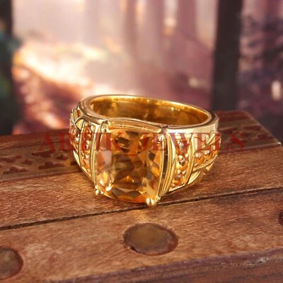 Anillo para hombre de plata de ley 925 chapado en oro con piedras preciosas de citrino natural #2800 Foto 1 de 4