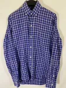 Ledbury Camicia Uomo Media Viola Indaco Plaid Bottoni Manica Lunga Abito Lavoro - Foto 1 di 10