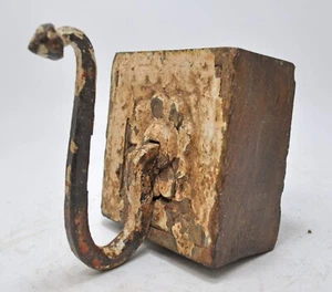 Antique Wooden Wall Hanging 1 Hook Hanger Original Old Hand Carved Polychrome - Picture 1 of 9