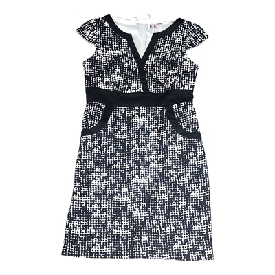 R&K Originals Black & White Geometric Satin Lined Pencil Dress Size 10 Free Ship - Image 1 of 4