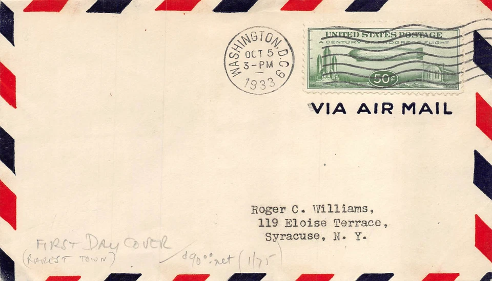  C18 50c Zeppelin with Washington, D.C. 10/5/33 machine cancel [14194] - Image 1 of 1