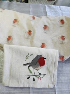 Christmas Robin bundle NEW Handmade shopper bag & embroidered tea towel see note - Picture 1 of 8