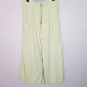 TOMMY HILFIGER 100% Linen Lagenlook Straight Leg Pants Pale Yellow Green Size 2 - Picture 1 of 7