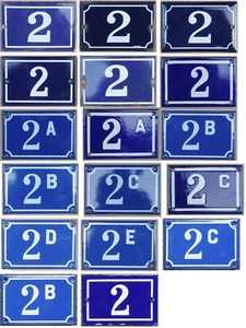 Old blue French house number 2 B C D E door gate wall plate steel enamel sign - Picture 1 of 18