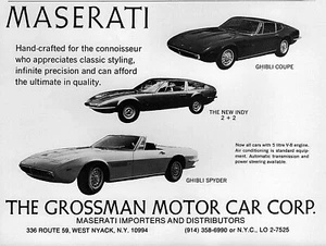 Maserati Ghibli Spyder 1971 y cupé e Indy 2+2 anuncio original de distribuidor - Imagen 1 de 1