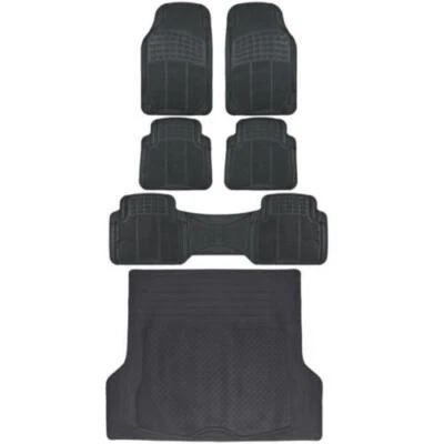 Complete (1st, 2nd, 3rd Row & Cargo) Set All Weather Rugged Rubber Mats, Black - Image 1 of 4