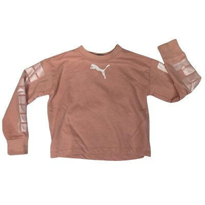 Puma Girls Peach Style Crew Cut Sweat Top Size 6/6x Spellout Logo Long Sleeve - Image 1 of 4