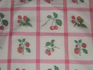 Lee Jofa, Hewlett Plaid, Embroidered Fruits, BTY, Color Pink - Picture 1 of 2