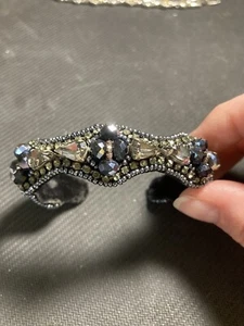 Crystal and Bead Cuff Bracelet - Picture 1 of 12