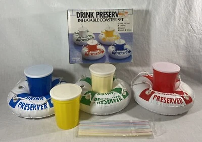 Vintage Itemakers Getränk Konservierer Aufblasbar Untersetzer Set Pool Strand Bad - Bild 1 von 2