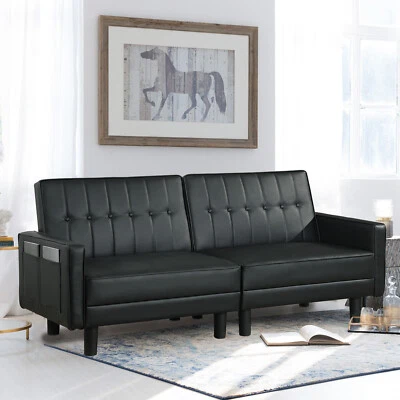 Faux Leather LoveseatConvertible Sleeper Sofa Bed Couch Futon Sofa Bed Recliner - Image 1 of 4