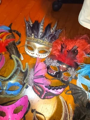 Masquerade Mask Lot w/Feather Boas - Image 1 of 4