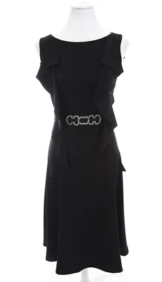 Vestido Rickie Freeman Teri Jon Talla 2 Negro Volantes Ajuste y Acampanado Cuentas Cinturón Foto 1 de 4