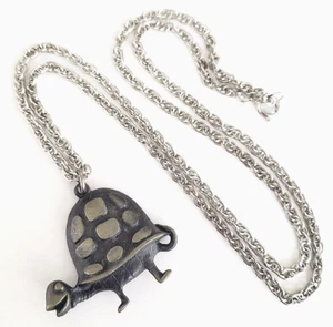 Vintage Pewter Turtle Pendant Necklace 24" Silver Tone Rope Chain Spring Ring - Picture 1 of 6