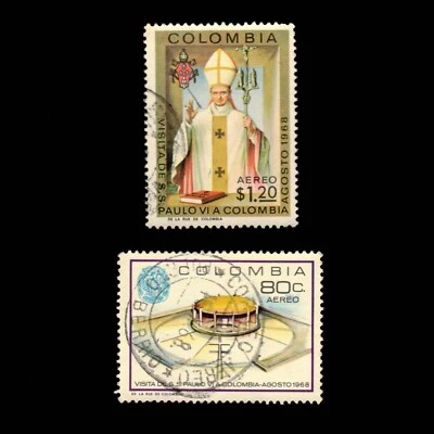 Colombia, Scott C507-C508, Pope Paul VI & Shrine, 1968, used - Image 1 of 2