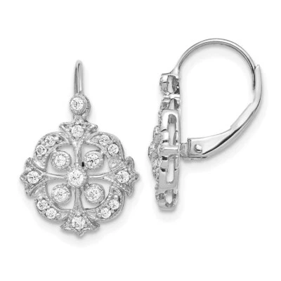 Jewelry Women's Earrings 14k White Gold Round Diamond Leverback Dangle, 18 mm - Image 1 of 2