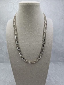 Collar babero estilo Art Deco vintage con estrás cristal transparente tono plata  - Imagen 1 de 9