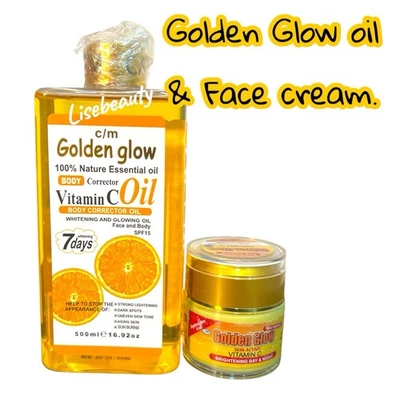 Golden Glow Whitening Body Oil 500ml VitC Active + Golden Glow Face Cream 2pc👌 - Image 1 of 2