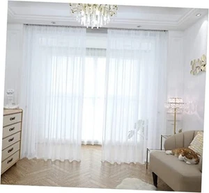 White Sheer Curtains 84 Inches Length 1 Panel Set Window Sheer White Curtains - Picture 1 of 7