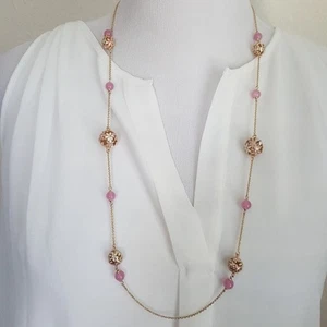 Kate Spade Necklace “At First Blush” Beads & Flowers Scatter gold pink long 38" - Picture 1 of 3