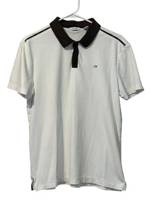 Calvin Klein Men's Size Medium Polo Shirt Short Sleeve White Black Buttons Golf - Image 1 of 4