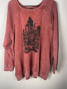 Torrid Red Mineral Wash Forest Moon Mushroom Graphic Sweatshirt Size 3 - Picture 1 of 7