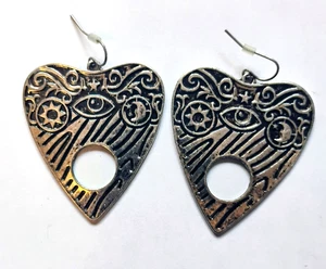 Goth Ouija Planchette Silver Tone 1.75" Dangle Earrings - Picture 1 of 2