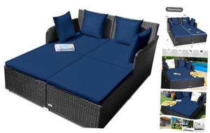 Outdoor Rattan Daybed, Patio Loveseat Sofa Set w/Comfortable Cushions, Extra - Picture 1 of 7
