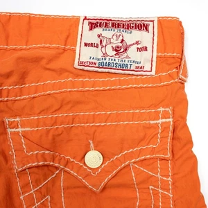 True Religion Board Shorts Mens 32 5 Pocket Orange Beach Summer Contrast Stitch - Picture 1 of 9