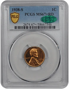 1938-S Lincoln PCGS CAC RD 67+ - Picture 1 of 4