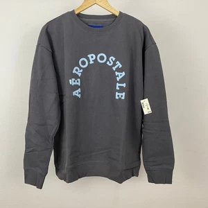 Neu mit Etikett Aeropostale übergroßes Fleece-Sweatshirt mit Rundhalsausschnitt - grau/blau - Größe Medium - Bild 1 von 6