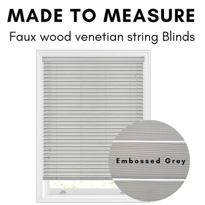 MADE TO MEASURE FAUX WOOD VENETIAN WOODEN BLIND STRING  GREY - 5 YEAR GUARANTEE - Image 1 of 4