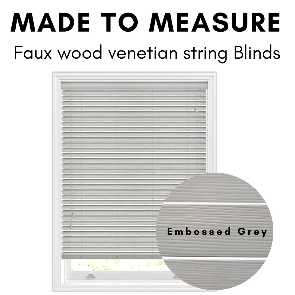MADE TO MEASURE FAUX WOOD VENETIAN WOODEN BLIND STRING  GREY - 5 YEAR GUARANTEE - Image 1 of 4
