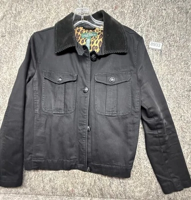 LRL Lauren Jeans Co. Chaqueta Denim Negra Cuello Pana Forrada Leopardo Talla L Foto 1 de 4
