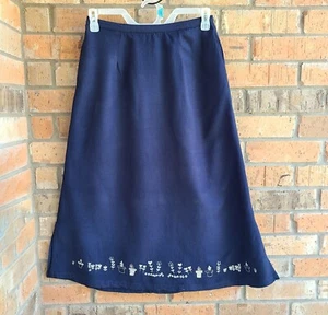 Maxi Falda Ali Miles Línea A Mezcla Lino Bordada Azul Talla 6 - Imagen 1 de 8