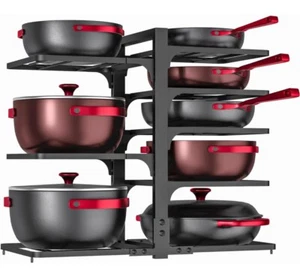 Pfannen Organizer Regal für Schrank, 8 Ebenen Töpfe und Pfannen Organizer Schwarz - Bild 1 von 7