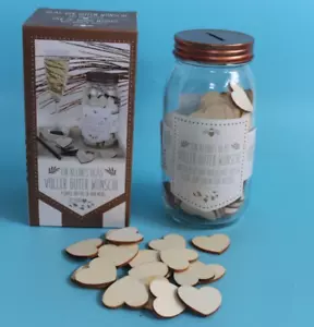GLAS DER GUTEN WÜNSCHE mit 120 Holz Herzen Gästebuch Wunschglas - Bild 1 von 5