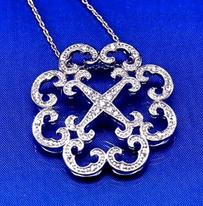 STERLING SILVER CZ SET FLOWER CROSS PENDANT, 18" CHAIN - Picture 1 of 2