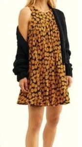 Free People Yellow Electric Daisy Tent Swing Pocket Mini Babydoll Dress Size 6 - Picture 1 of 6
