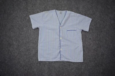 Jockey Pajama Medium White Blue Stripes Chiffon Sleepwear Button Up Shirt Men - Image 1 of 4