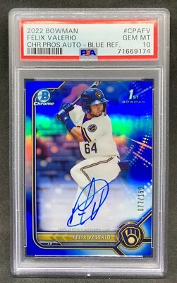 2022 Bowman Chrome FELIX VALERIO Blue Refractor Auto SP /150 Gem Mint PSA 10 - Image 1 of 2