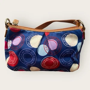 Coach Leah Polka Dot Tote Purse Red White Blue Circles Logo Y2K Small Mini Bag - Picture 1 of 12