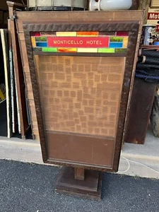 Old Hotel Sign Stained Glass Electric Wood Marquee Sign Monticello Hotel - Picture 1 of 9