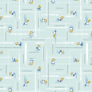 Riley Blake Down the Rabbit Hole Alice in Wonderland Toss Denim Cotton Fabric - Picture 1 of 2