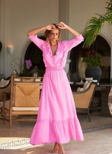 BWNT Melissa Odabash Talitha Rose Pink Long Dress Ruffles M Medium