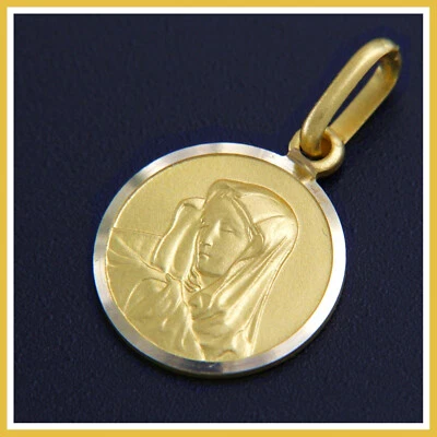 18k Solid Yellow GOLD Saint Virgin Mother Mary Madonna Pendant Medal Unoaerre - Image 1 of 4