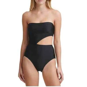 $108 NWT DKNY 10 M Swimsuit Cutout Bandeau One-Piece Black - Picture 1 of 5