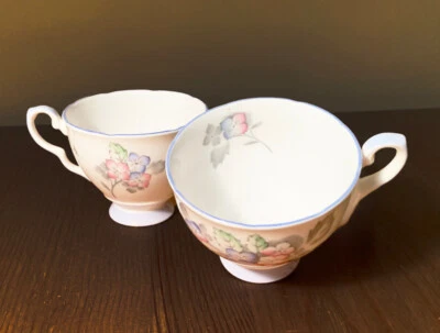 EDICIONES 2 tazas de café/té Royal Stafford patas Inglaterra rosa azul gris flores Foto 1 de 4