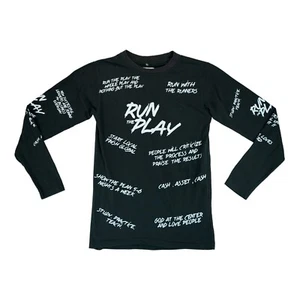 New Age Men's T-Shirt Long Sleeve Size Medium Messages Print ~ Black - Picture 1 of 3